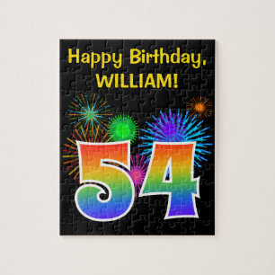 Fun Fireworks + Rainbow Pattern "54" Birthday # Legpuzzel