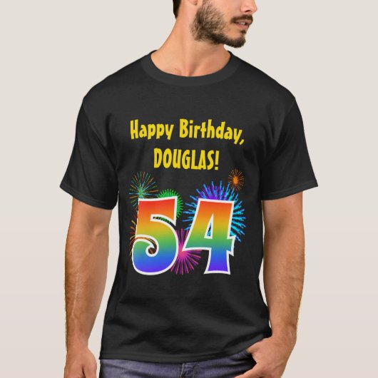 Fun Fireworks + Rainbow Pattern "54" Birthday # T-shirt (Voorkant)
