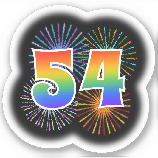 Fun Fireworks + Rainbow Pattern "54" Event # Sticker (Voorkant)