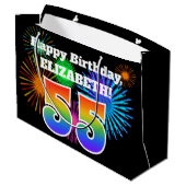 Fun Fireworks + Rainbow Pattern "55" Birthday # Groot Cadeauzakje (Achterkant Gekanteld)