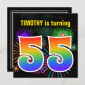 Fun Fireworks + Rainbow Pattern "55" Birthday # Kaart (Voorkant / Achterkant)