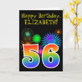 Fun Fireworks + Rainbow Pattern "56" Birthday # Kaart (Gele Bloem)