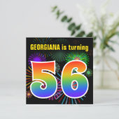 Fun Fireworks + Rainbow Pattern "56" Birthday # Kaart (Staand voorkant)