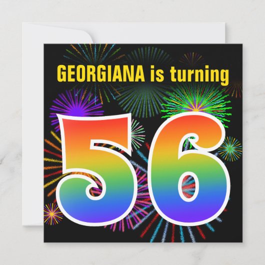 Fun Fireworks + Rainbow Pattern "56" Birthday # Kaart (Voorkant)