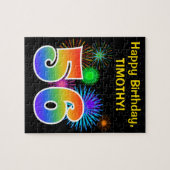 Fun Fireworks + Rainbow Pattern "56" Birthday # Legpuzzel (Horizontaal)