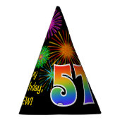 Fun Fireworks + Rainbow Pattern "57" Birthday # Feesthoedjes (Rechts)