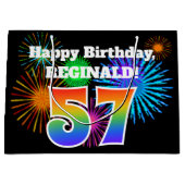 Fun Fireworks + Rainbow Pattern "57" Birthday # Groot Cadeauzakje (Voorkant)