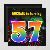 Fun Fireworks + Rainbow Pattern "57" Birthday # Kaart (Voorkant / Achterkant)