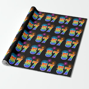 Fun Fireworks + Rainbow Pattern "57" Event Number Cadeaupapier