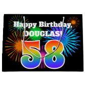 Fun Fireworks + Rainbow Pattern "58" Birthday # Groot Cadeauzakje (Voorkant)