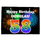 Fun Fireworks + Rainbow Pattern "58" Birthday # Groot Cadeauzakje (Achterkant)