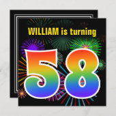 Fun Fireworks + Rainbow Pattern "58" Birthday # Kaart (Voorkant / Achterkant)