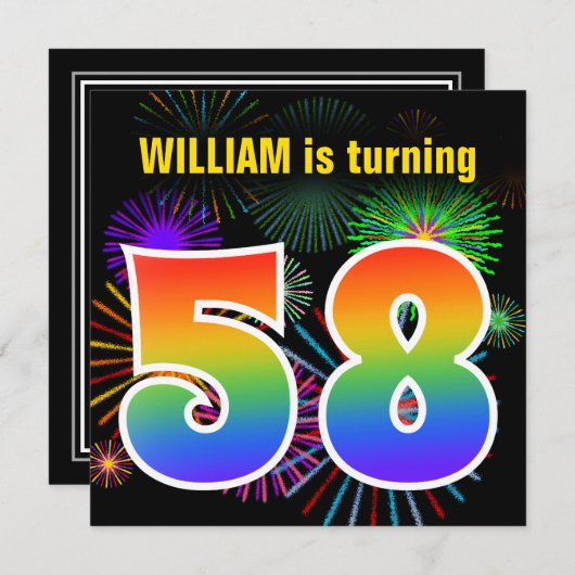 Fun Fireworks + Rainbow Pattern "58" Birthday # Kaart (Voorkant / Achterkant)