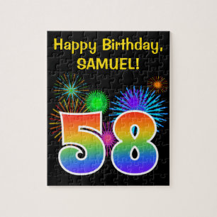 Fun Fireworks + Rainbow Pattern "58" Birthday # Legpuzzel