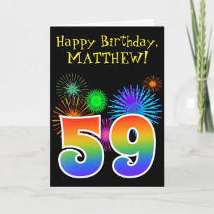 Fun Fireworks + Rainbow Pattern "59" Birthday # Kaart