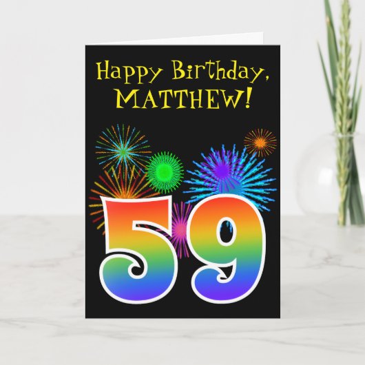 Fun Fireworks + Rainbow Pattern "59" Birthday # Kaart (Voorkant)