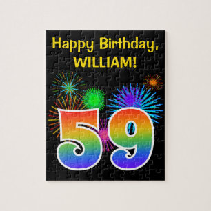 Fun Fireworks + Rainbow Pattern "59" Birthday # Legpuzzel