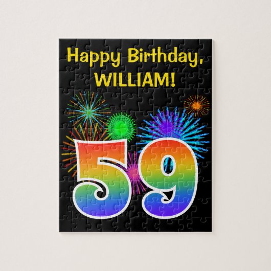 Fun Fireworks + Rainbow Pattern "59" Birthday # Legpuzzel (Verticaal)