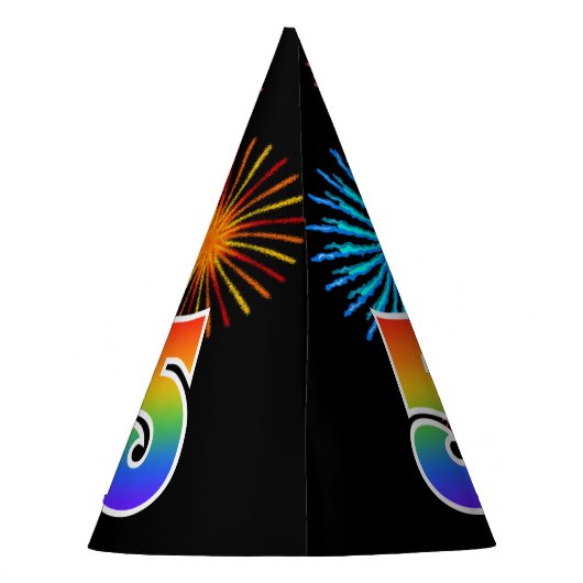 Fun Fireworks + Rainbow Pattern "5" Birthday # Feesthoedjes (Achterkant)