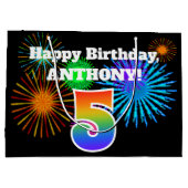 Fun Fireworks + Rainbow Pattern "5" Birthday # Groot Cadeauzakje (Achterkant)