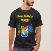 Fun Fireworks + Rainbow Pattern "5" Birthday # T-shirt (Voorkant)