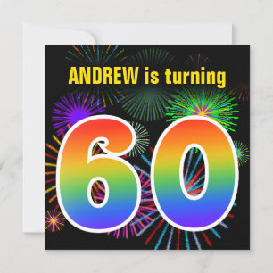 Fun Fireworks + Rainbow Pattern "60" Birthday # Kaart