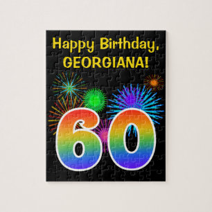 Fun Fireworks + Rainbow Pattern "60" Birthday # Legpuzzel
