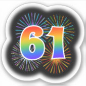 Fun Fireworks + Rainbow Pattern "61" Event # Sticker (Voorkant)