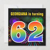 Fun Fireworks + Rainbow Pattern "62" Birthday # Kaart (Voorkant)