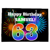 Fun Fireworks + Rainbow Pattern "63" Birthday # Groot Cadeauzakje (Achterkant)