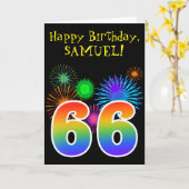 Fun Fireworks + Rainbow Pattern "66" Birthday # Kaart (Gele Bloem)