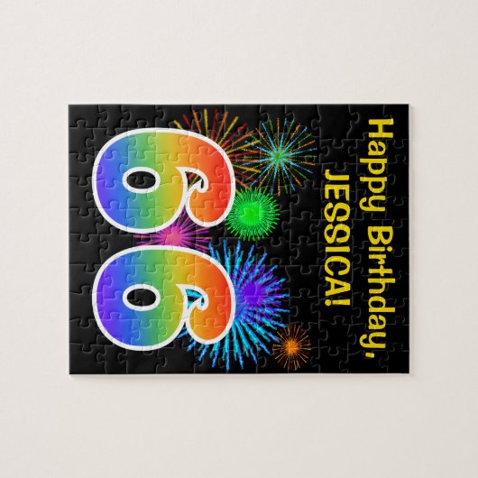 Fun Fireworks + Rainbow Pattern "66" Birthday # Legpuzzel (Horizontaal)