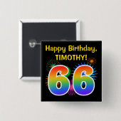 Fun Fireworks + Rainbow Pattern "66" Birthday # Vierkante Button 5,1 Cm (Voorkant /achterkant)
