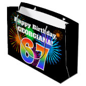 Fun Fireworks + Rainbow Pattern "67" Birthday # Groot Cadeauzakje (Achterkant Gekanteld)