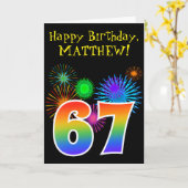Fun Fireworks + Rainbow Pattern "67" Birthday # Kaart (Gele Bloem)