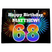 Fun Fireworks + Rainbow Pattern "68" Birthday # Groot Cadeauzakje (Voorkant)