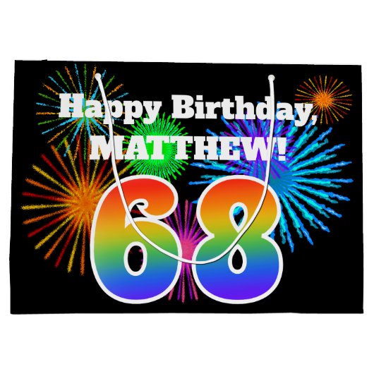 Fun Fireworks + Rainbow Pattern "68" Birthday # Groot Cadeauzakje (Achterkant)