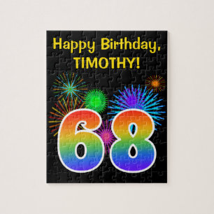 Fun Fireworks + Rainbow Pattern "68" Birthday # Legpuzzel