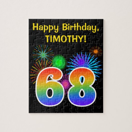 Fun Fireworks + Rainbow Pattern "68" Birthday # Legpuzzel (Verticaal)