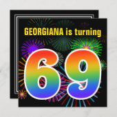 Fun Fireworks + Rainbow Pattern "69" Birthday # Kaart (Voorkant / Achterkant)