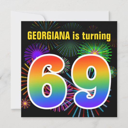 Fun Fireworks + Rainbow Pattern "69" Birthday # Kaart (Voorkant)
