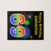 Fun Fireworks + Rainbow Pattern "69" Birthday # Legpuzzel (Horizontaal)
