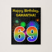 Fun Fireworks + Rainbow Pattern "69" Birthday # Legpuzzel (Verticaal)