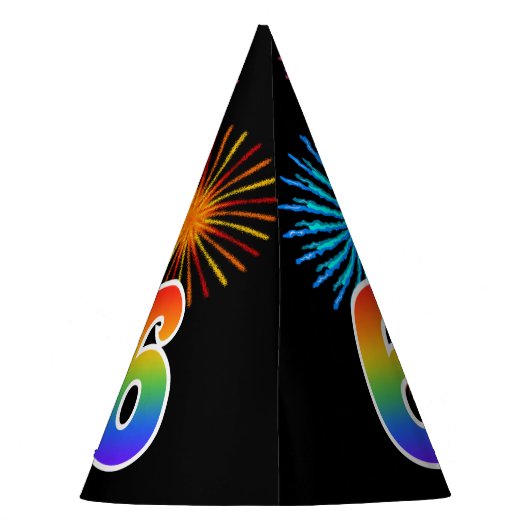 Fun Fireworks + Rainbow Pattern "6" Birthday # Feesthoedjes (Achterkant)