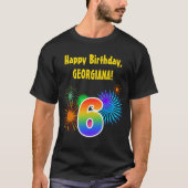 Fun Fireworks + Rainbow Pattern "6" Birthday # T-shirt (Voorkant)