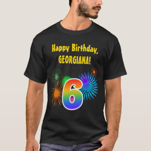 Fun Fireworks + Rainbow Pattern "6" Birthday # T-shirt