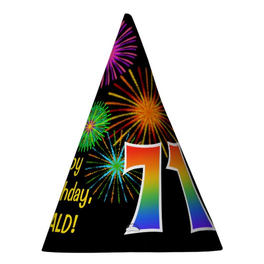 Fun Fireworks + Rainbow Pattern "71" Birthday # Feesthoedjes (Rechts)