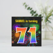 Fun Fireworks + Rainbow Pattern "71" Birthday # Kaart (Staand voorkant)