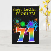 Fun Fireworks + Rainbow Pattern "71" Birthday # Kaart (Gele Bloem)