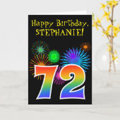Fun Fireworks + Rainbow Pattern "72" Birthday # Kaart (Gele Bloem)